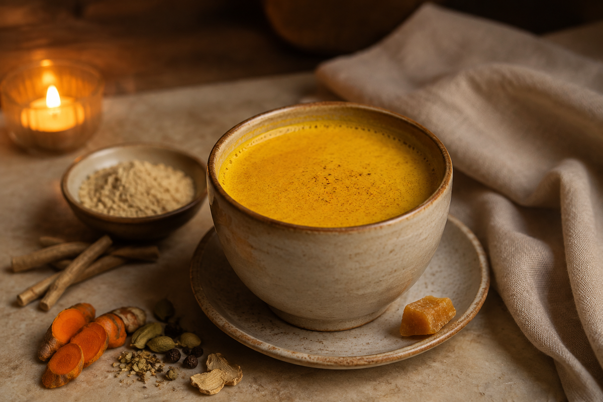 Creamy ashwagandha ragi malt with cardamom and jaggery