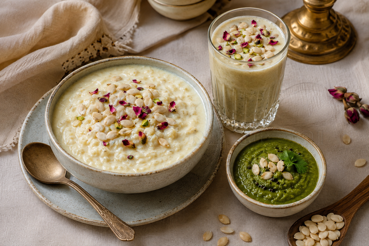 Magaz makhana kheer with cardamom and saffron