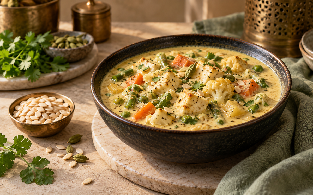 Creamy magaz korma gravy with onion, tomato and whole spices