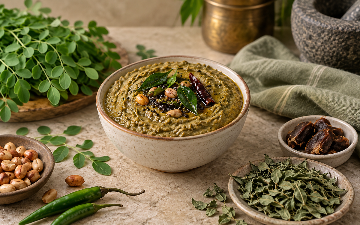 Moringa leaves peanut chutney with tamarind and green chilli