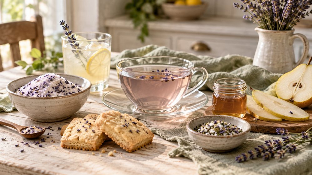 Culinary lavender buds used in tea, lemon drink, sugar and shortbread