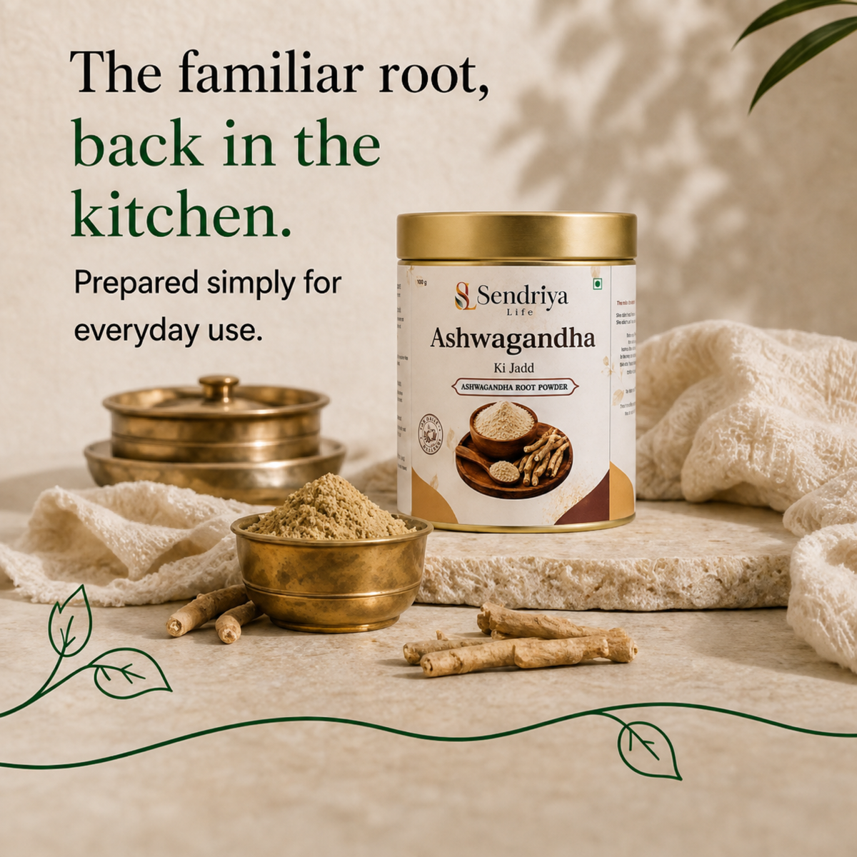 Ashwagandha Root Powder in an everyday kitchen setting