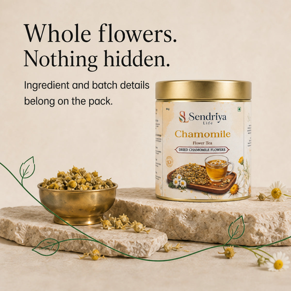 Chamomile Flower Tea colour, texture and aroma