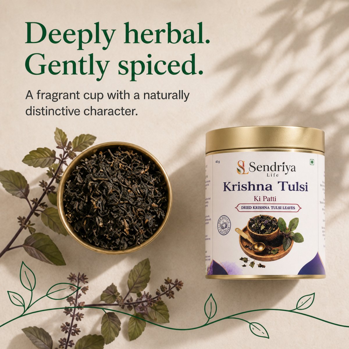Krishna Tulsi Dried Leaves colour, texture and aroma