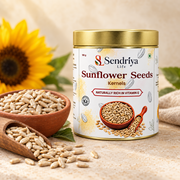Sunflower seed kernels in Sendriya Life tin with ingredient styling